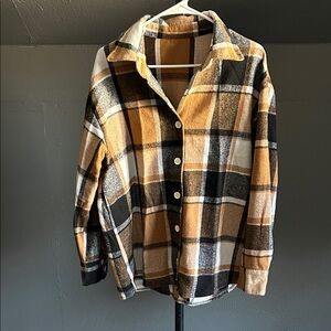 SHEIN Plaid Jacket in Black, White, and Tan